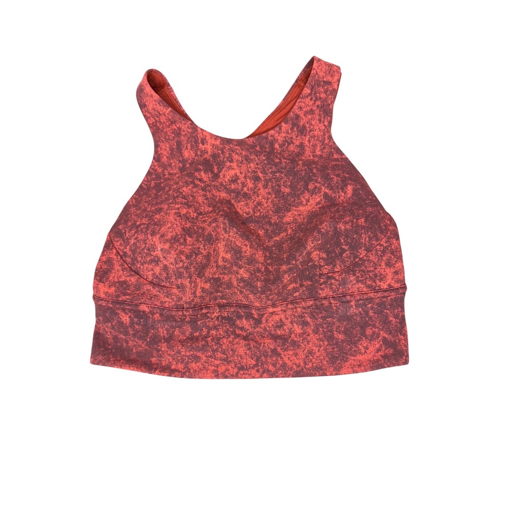 Lululemon Wunder Train Long Line Bra Denim Wash Autumn Red Black Size 6